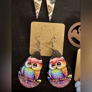 Colorful Rainbow Owl Teardrop Earrings
